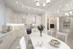 Modern Living Room Interior With White Kitchen