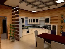 Kitchen living room made of timber interior