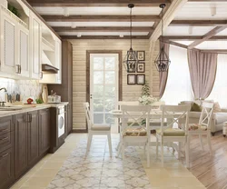 Kitchen Living Room Made Of Timber Interior