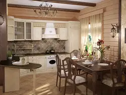 Kitchen living room made of timber interior