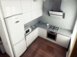 Kitchen 6 sq.m. design with refrigerator and dishwasher