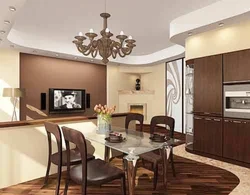Kitchen design in brown beige wallpaper