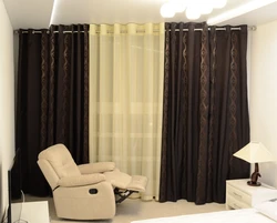 Curtains with eyelets in the bedroom interior photo