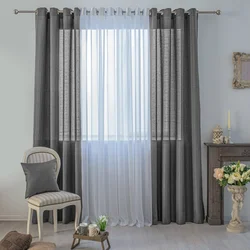 Curtains with eyelets in the bedroom interior photo