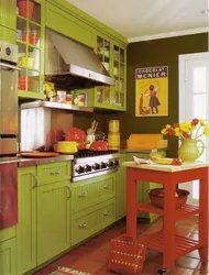 Green refrigerator in the kitchen photo