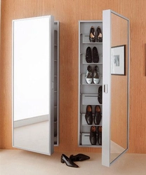 Shoe rack and mirror in the hallway in the interior