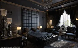 Дизайн спальни в черном тоне фото