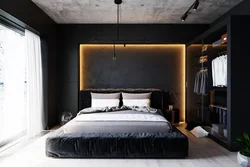 Дызайн спальні ў чорным тоне фота