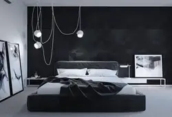 Дызайн спальні ў чорным тоне фота