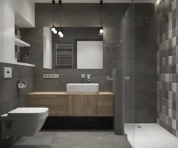 Интерьер ванной комнаты с серым полом