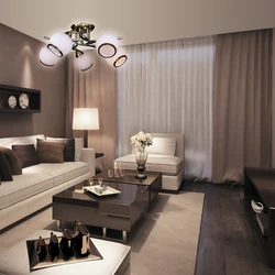 Living room design in white and brown tones