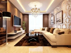 Дизайн гостиной в бело коричневых тонах