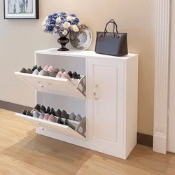 What kind of shoe racks are there in the hallway photo