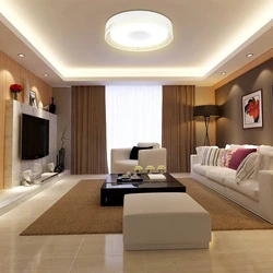 Suspended ceiling in the living room design photo with lighting