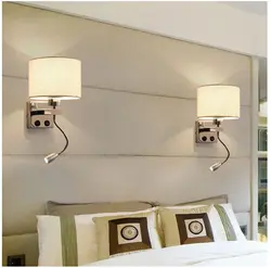 Sockets above the bedside table in the bedroom photo
