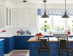 Фото кухни синего и бежевого цвета