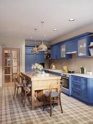 Photo Of A Blue And Beige Kitchen