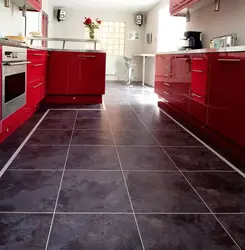 Линолеум под плитку в интерьере фото кухня