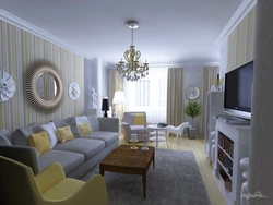 Living Room Design In Gray And Yellow Color