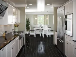 Kitchen interior with dark floor