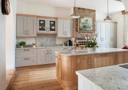 Kitchen interior with white wood furniture