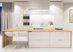 Kitchen interior with white wood furniture