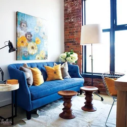 Blue Sofa In The Kitchen Interior Photo