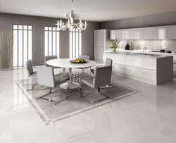Kitchen floor white marble in the interior