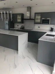 Kitchen floor white marble in the interior