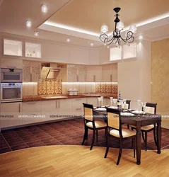 Interior design of living room floor with kitchen