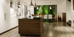 Дизайн интерьера пола гостиной с кухней