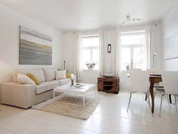 Living room design with light floors