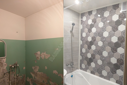 Bathtub design made of tiles and pvc panels