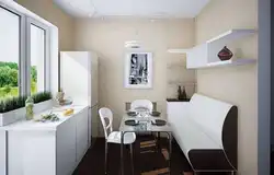 Дизайн прямоугольной кухни с диваном