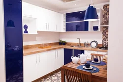 Кухня белая с синим низом фото