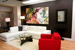 Large paintings in the living room interior