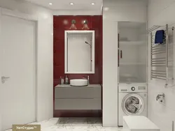 Ванна бөлмесінің дизайнындағы кір жуғыш машинаның үстіндегі шкаф