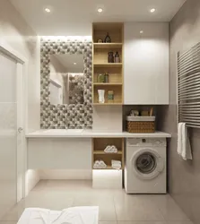 Cabinet above the washing machine in the bathroom design
