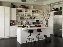 Kitchen without cabinets only shelves photo