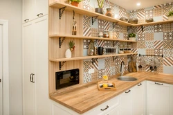 Kitchen without cabinets only shelves photo