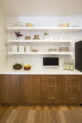 Kitchen without cabinets only shelves photo