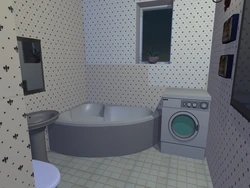 Corner bath with design toilet and washing machine