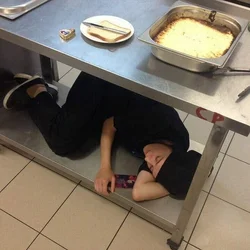 Sleeping in the kitchen photo