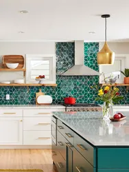 Green tiles in the kitchen photo design