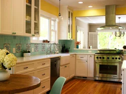 Green tiles in the kitchen photo design