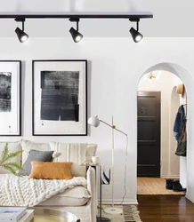 Track lamps in the bedroom interior