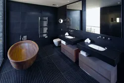 Інтэр'ер ванны з цёмнай мэбляй