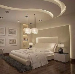 Plasterboard ceilings photo for a bedroom with lighting in a modern