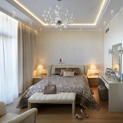 Plasterboard ceilings photo for a bedroom with lighting in a modern