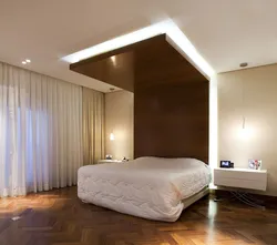 Plasterboard ceilings photo for a bedroom with lighting in a modern